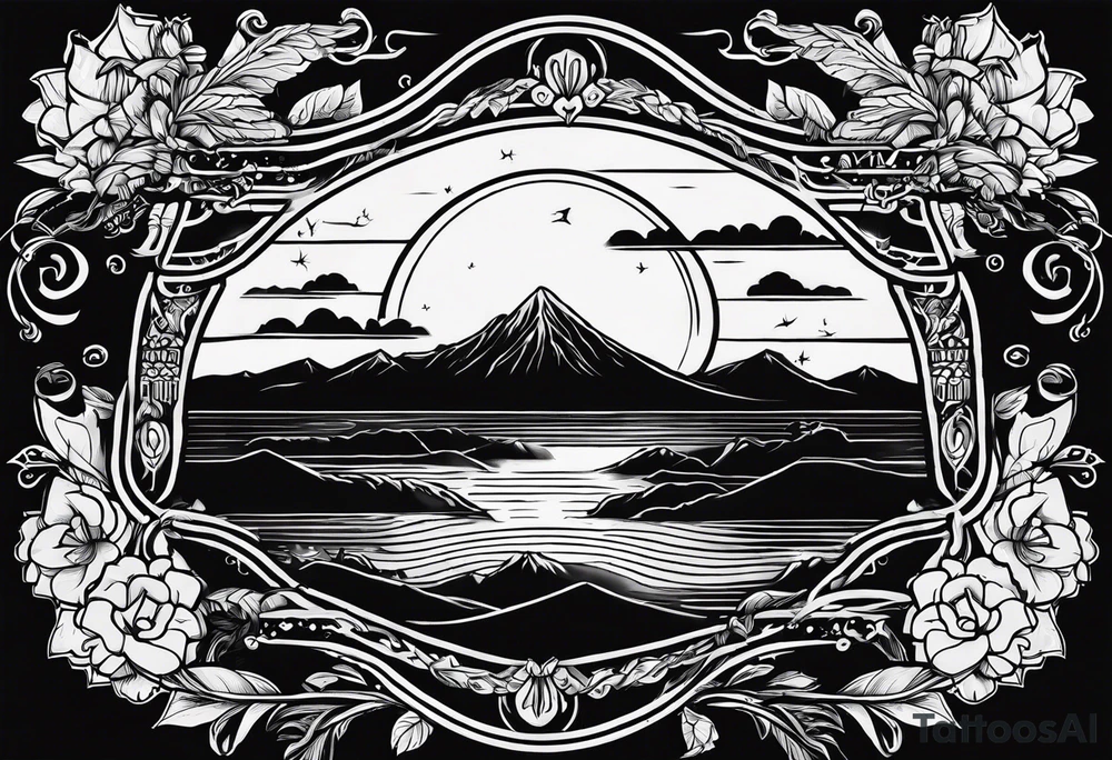 Simple drawing of a sunset with the inscription Memento mori tattoo idea