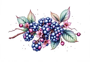 American traditional style Blackberry branch tattoo idea