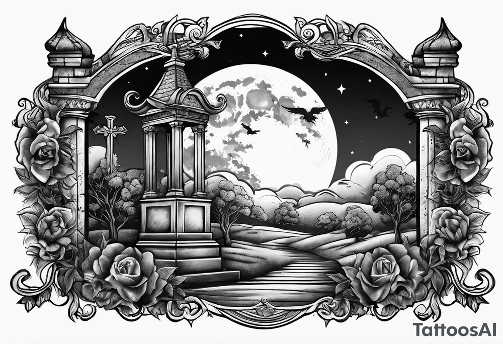 graveyard with moon tattoo idea