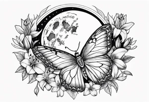 Moon and stars with a moth and Lillies tattoo idea