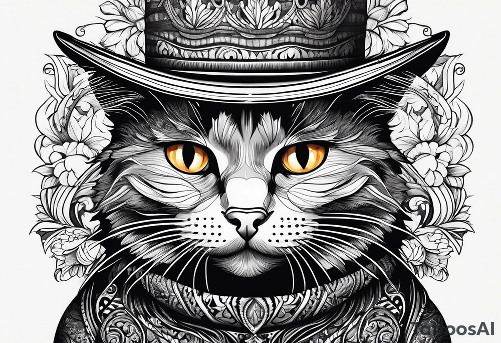 Black cat with a funny hat and a sweater tattoo idea Black cat with a funny hat and a sweater tattoo idea