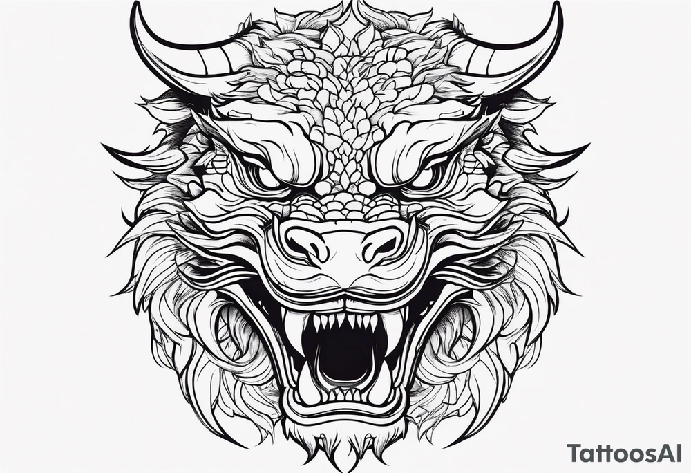 Animal Head ONLY: Chinese Dragon front facing. whole
face fits in the white space tattoo idea