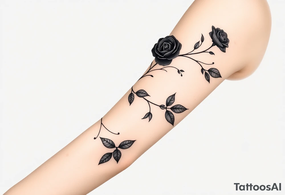 Black Roses with vines  dark shaded with blue monarch tattoo idea