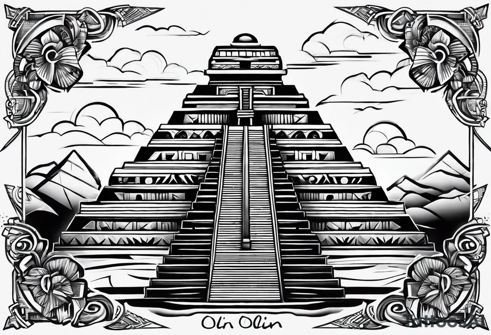 Aztec princess, mayan pyramid ollin symbol tattoo idea