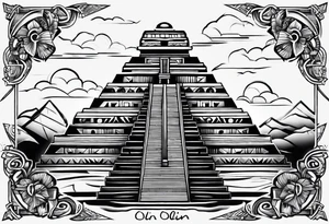 Aztec princess, mayan pyramid ollin symbol tattoo idea