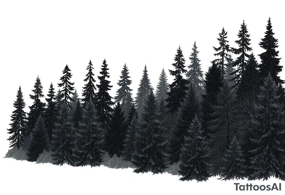 Coniferouse forest silhouette with black and gray trees tattoo idea Coniferouse forest silhouette with black and gray trees tattoo idea