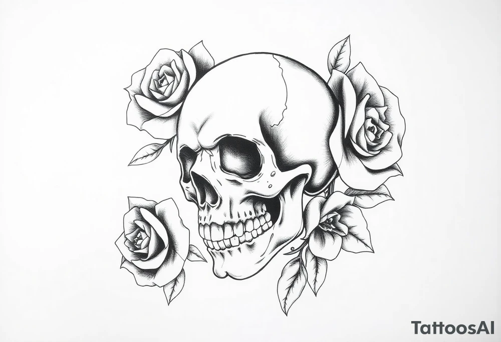 skull and roses tattoo idea