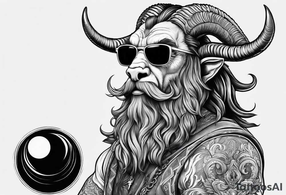 capricorn with beard and sunglasses tattoo idea