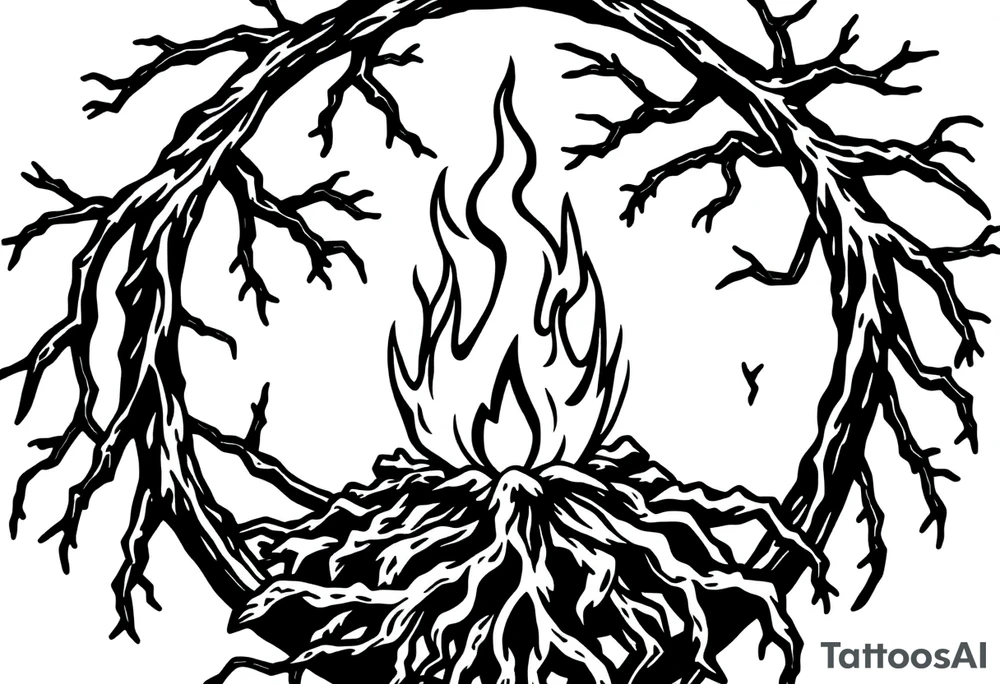 a round flame imprisoned in a roots circle tattoo idea