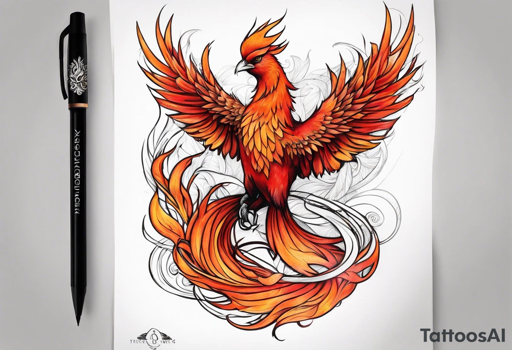 Proud Strong red orange phoenix tattoo idea