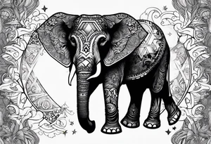 Delicate elephant holding Star of David in tip of trunk tattoo idea