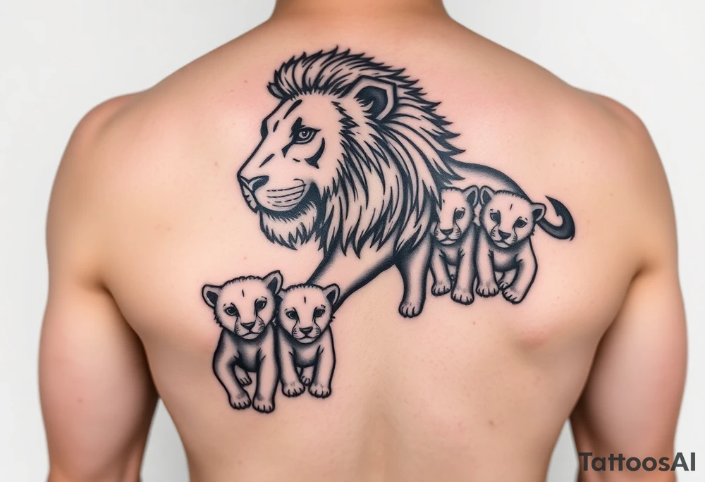 Male lion with 5 cubs tattoo idea