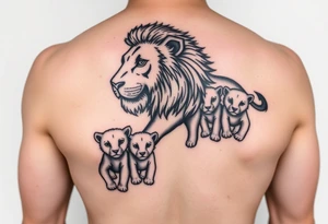 Male lion with 5 cubs tattoo idea