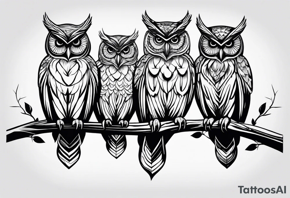 Three owl silhouettes with branch tattoo idea