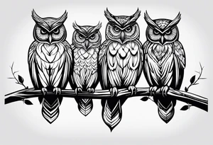 Three owl silhouettes with branch tattoo idea