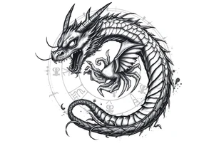 Horror dragon tattoo with cancer zodiac sign on background tattoo idea