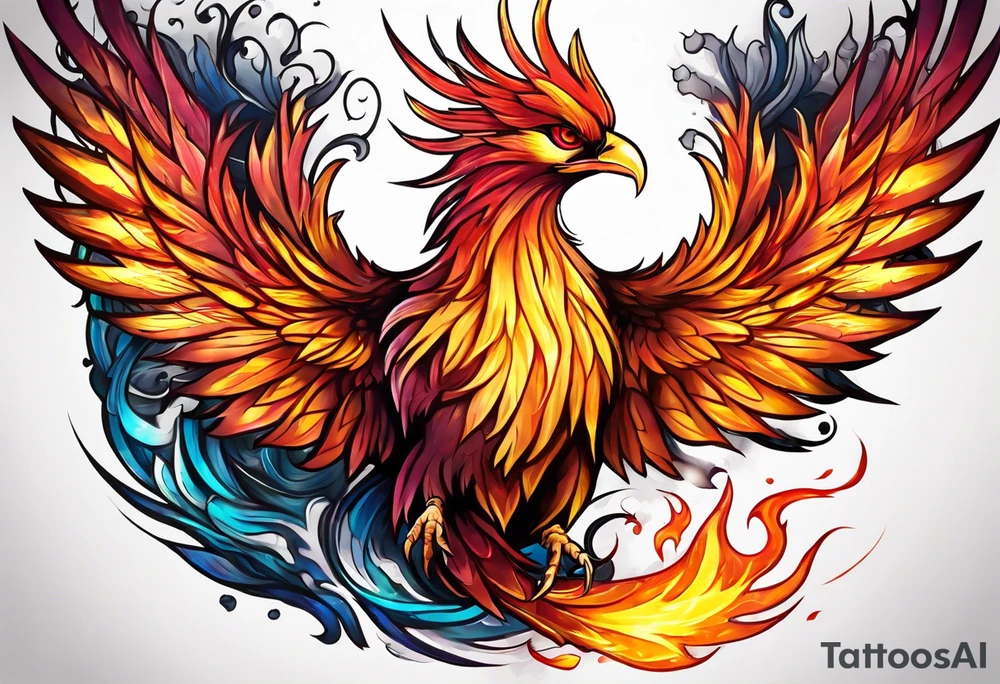 Phoenix rising out of fire. Rebirth. tattoo idea