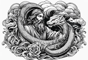 Almighty Jesus Christ choking a powerful Serpent in the ocean tattoo idea