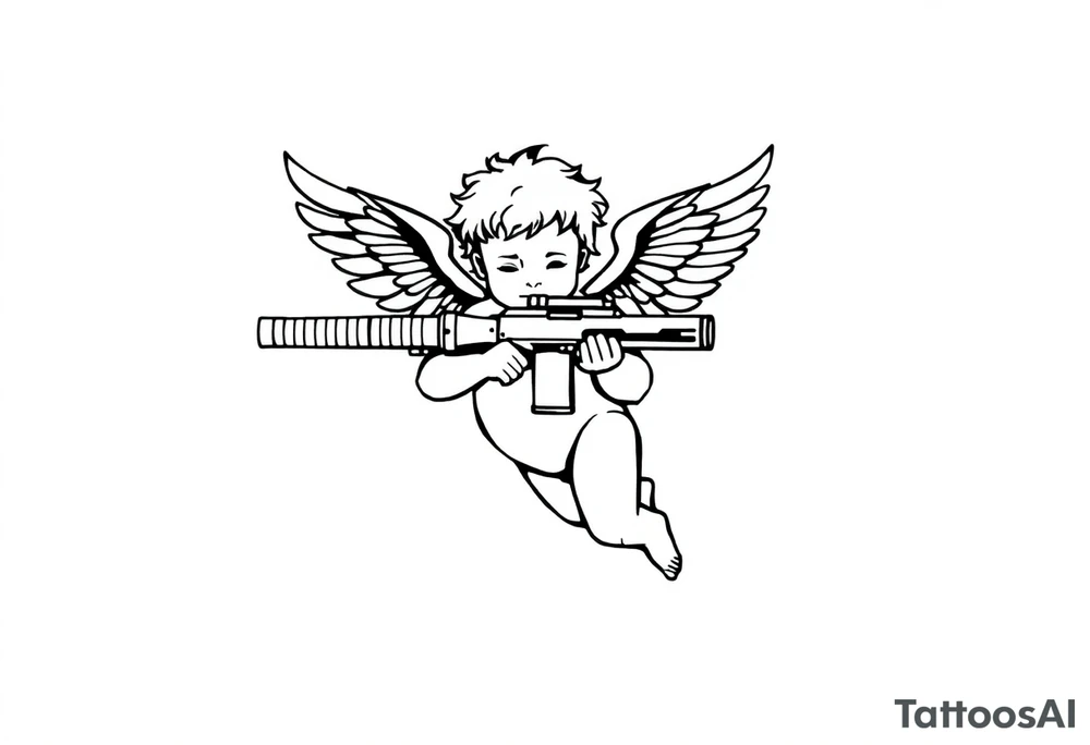 cherub with machine gun tattoo idea