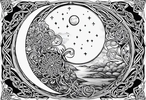 Moon, celtic symbol, hydrangia tattoo idea