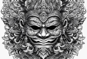 Barong mask hear see and remain silent tattoo idea