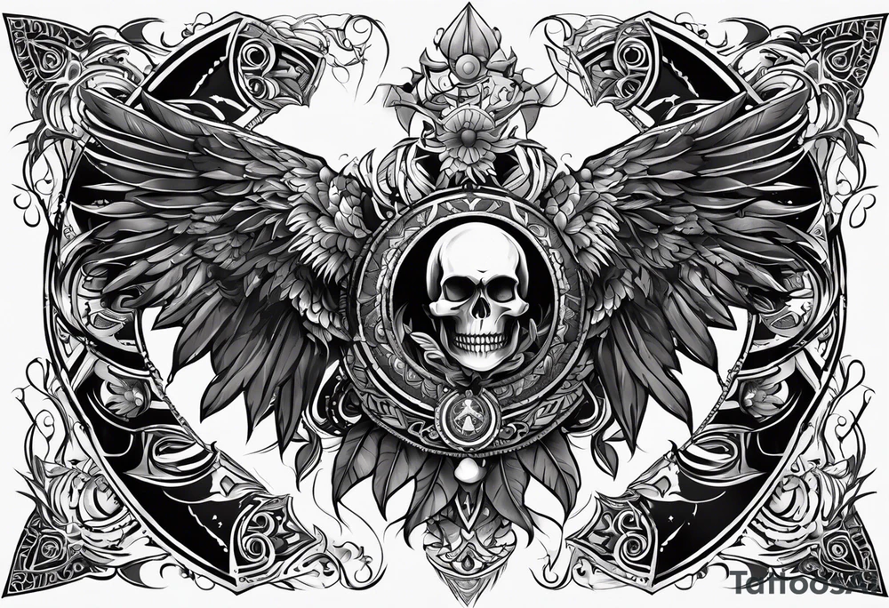 black kali, goddess pirate, alien, pachamama, valkrye, warrior, skull, lotus azul, wing, eagle, zenza resonance, stars, 5D tattoo idea