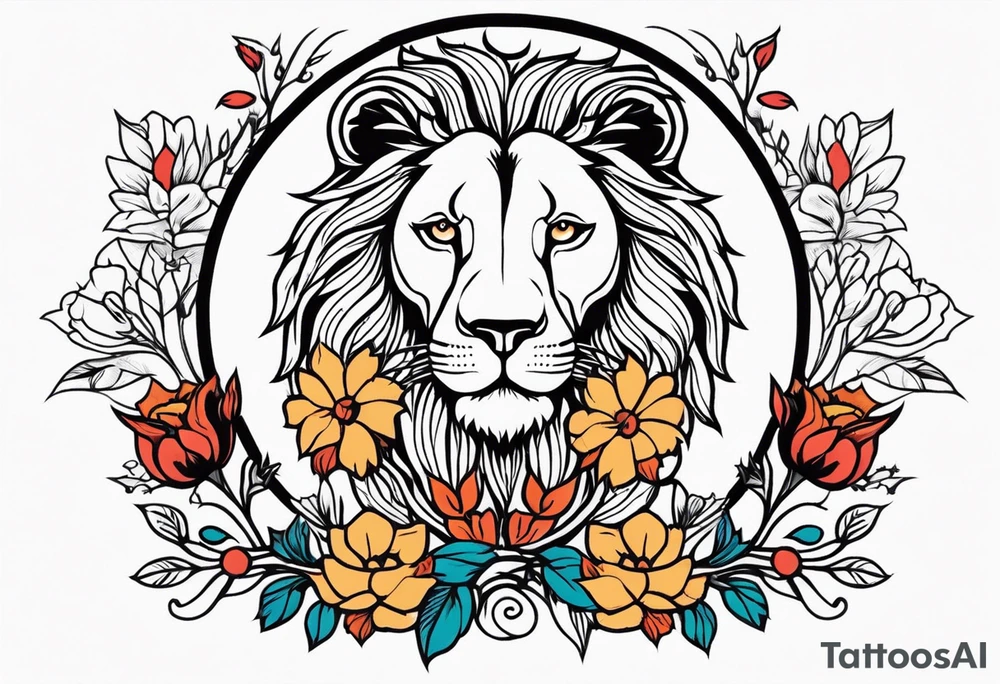 lion

vintage tattoo style old school traditional bold color simple with flowers surrounded tattoo idea