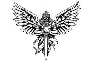 Holy Archangel, Biblical, Christianity, Hebrew, Guards of Christianity, Holding a sword, having six wings, wearing helmet, halo, seraphim, seek justice, walk only with God tattoo idea