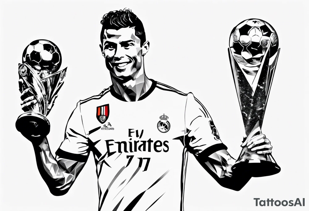 Cristiano Ronaldo holding champions league trophy tattoo idea