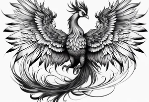 asian elegant long feathered phoenix
with a long neck, with wings in closed tattoo idea