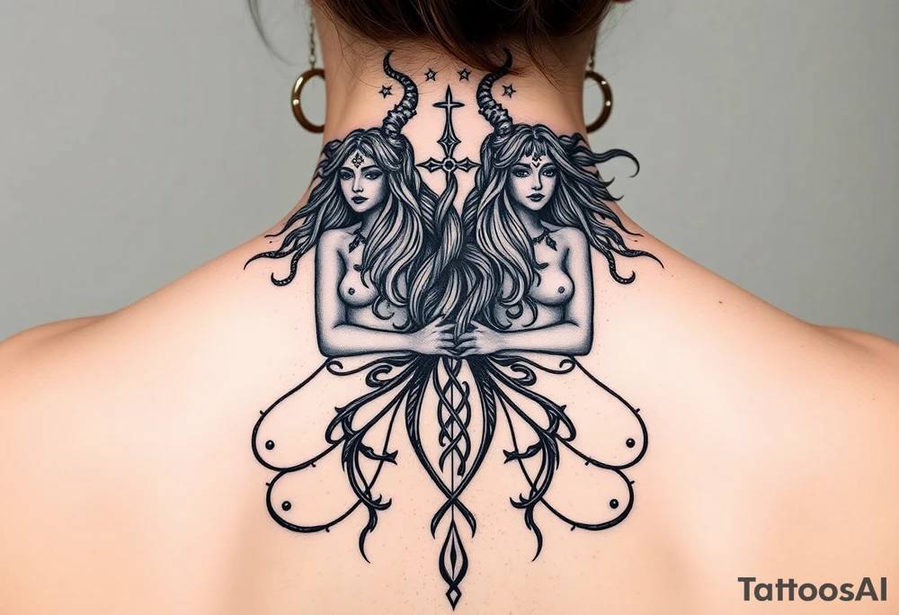 Goddesses Hecate and Freya intertwined by magic. With both feminine and masculine qualities. tattoo idea