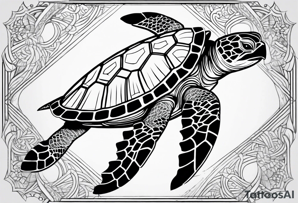 Full leg sleeve sea turtle and tribal tattoo idea