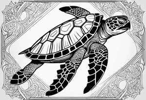 Full leg sleeve sea turtle and tribal tattoo idea