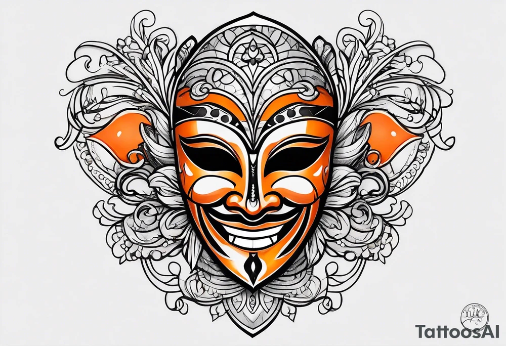Laughing mask that is orange and black simplistic tattoo idea Laughing mask that is orange and black simplistic tattoo idea