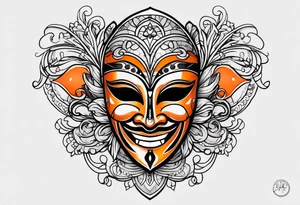 Laughing mask that is orange and black simplistic tattoo idea