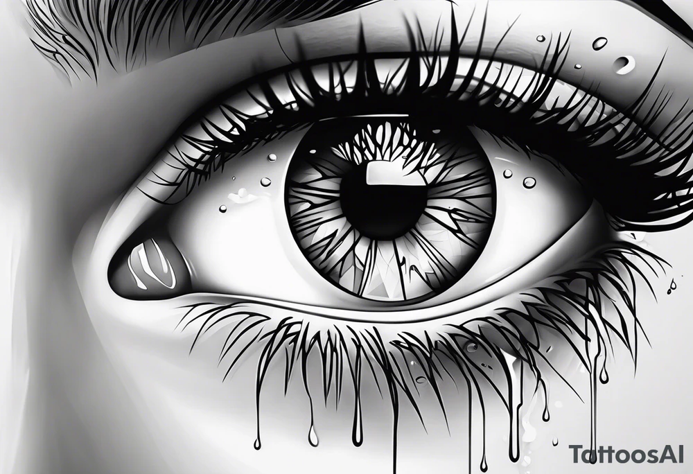 Realistic eye crying tears tattoo idea
