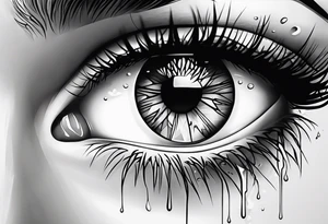 Realistic eye crying tears tattoo idea