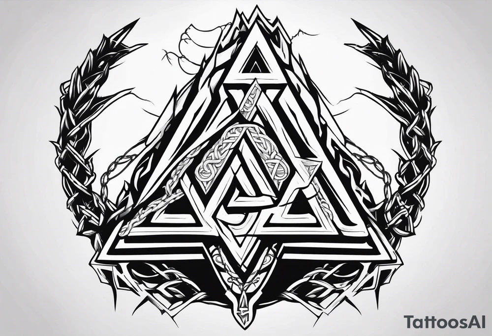 Valhalla sword shield axe barbed wire chains valknut fire tattoo idea Valhalla sword shield axe barbed wire chains valknut fire tattoo idea