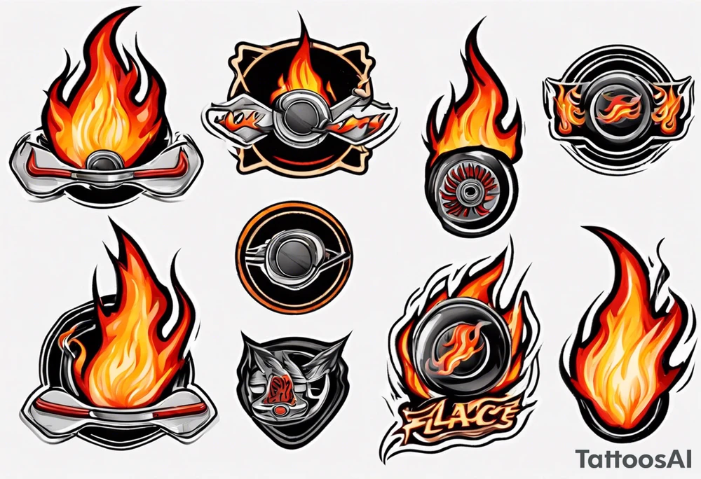 hockey puck with flames moving tattoo idea