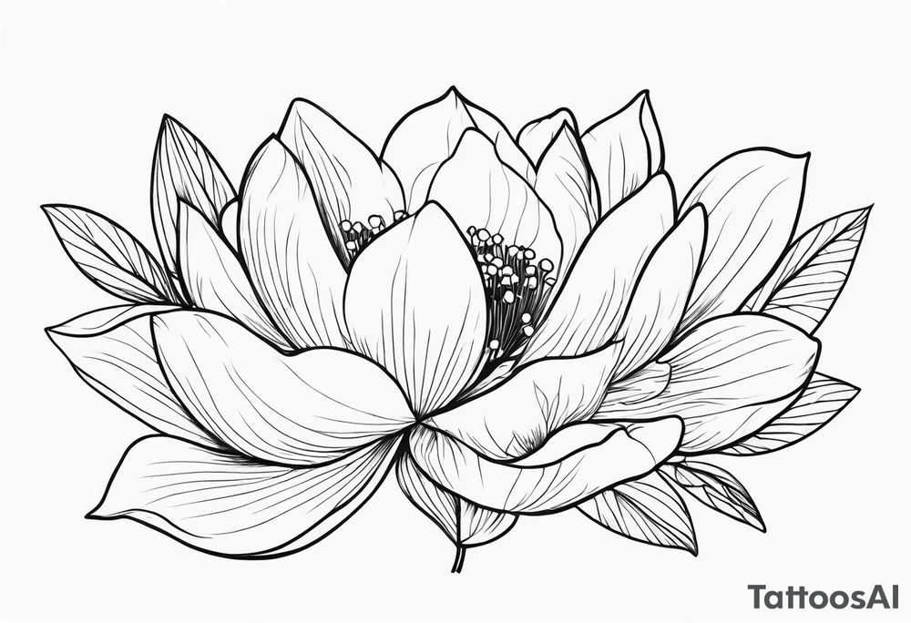 Thin line lotus dogwood lily of the valley and peony tattoo idea