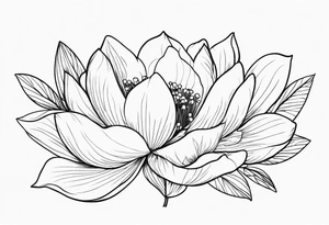 Thin line lotus dogwood lily of the valley and peony tattoo idea