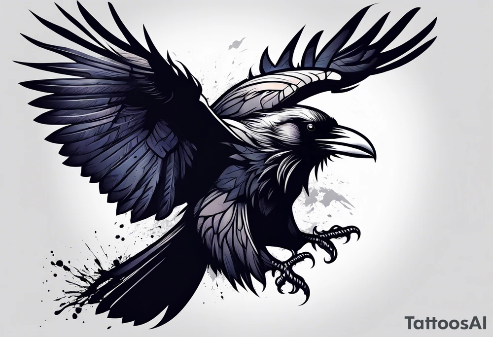 attacking raven in viking style tattoo idea