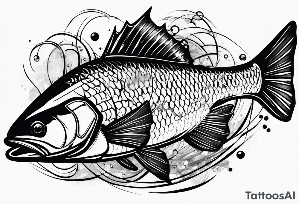 Trash polka blue and black fly fishing theme rib peice tattoo idea