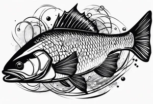Trash polka blue and black fly fishing theme rib peice tattoo idea