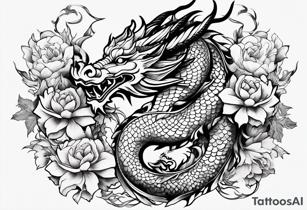 dragon flowers tattoo idea