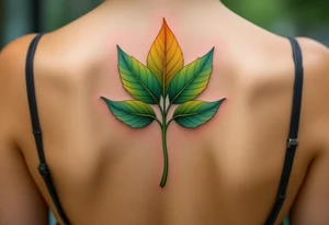 Bodhi leaf in earthy green and warm brown, symbolizing enlightenment under the Bodhi tree. tattoo idea