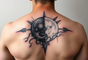 cover up tattoo inspired by the space and time that covers the upper portion of the back that is hyper realstic tattoo idea