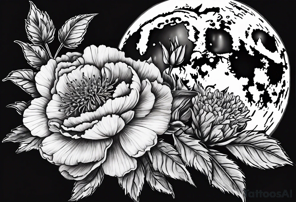 moon with carnations tattoo idea