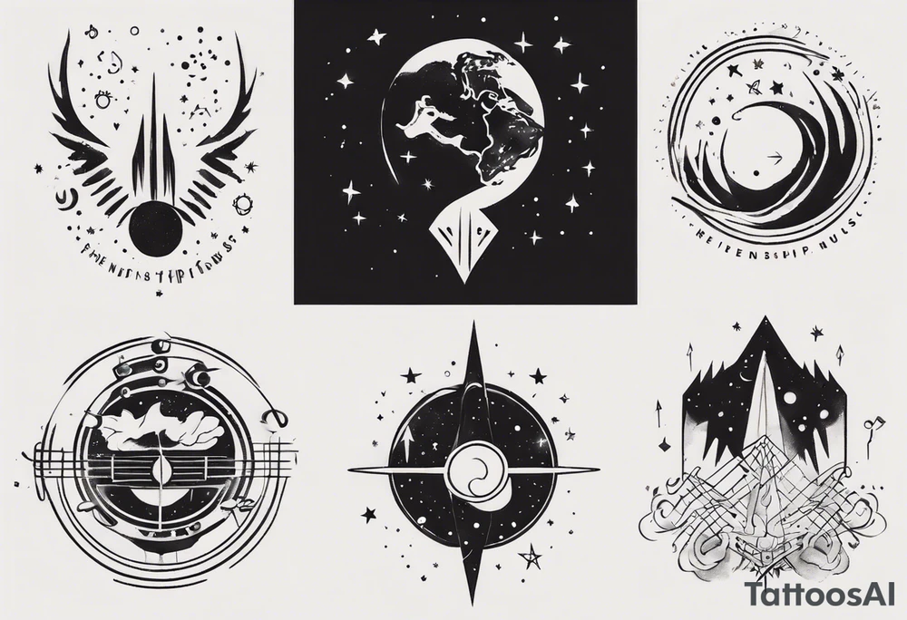 Friendship music space tattoo idea
