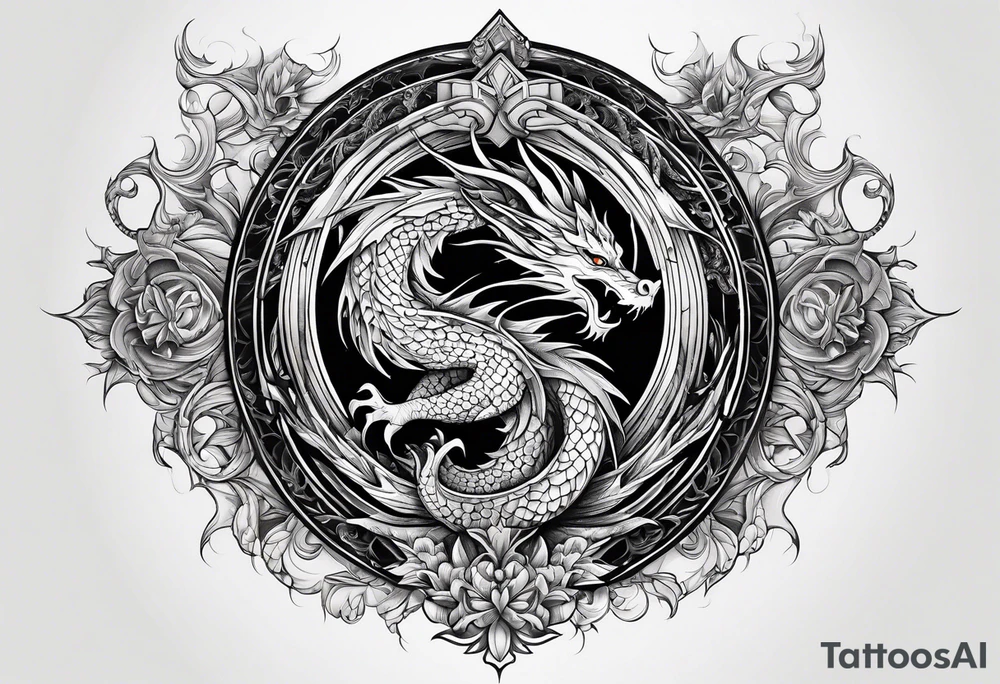Small dragon on column tattoo idea